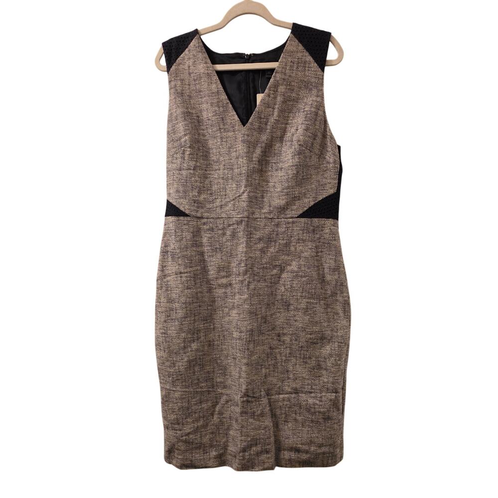 J.Crew Dress Sleeveless Sheath Pencil Gray Navy Tweed Eyelet Lined Size 16T NWT